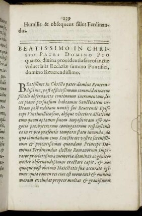 Beatissimo In Christo Patri Domino Pio quarto ... [Litterae Maximiliani Imperatoris ad ... Pontificem ...]