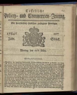12tes Stueck, Montag den 22ten Maerz. 1784