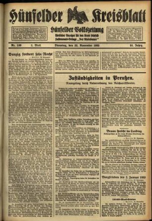 Zweite Ausgabe vom Dienstag, den 22. November 1932.