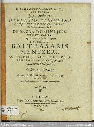 4: Disputationes novem anti-Steinianae : quibus examinatur defensio concionis Irenicae a Paulo Steinio ...