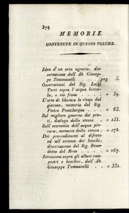Memorie Contenute in Questo Volume.