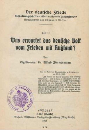 Was erwartet das deutsche Volk vom Frieden mit Rußland?