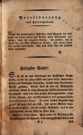 Vorstellung an S[ein]e. päbstliche Heiligkeit Pius den VI.