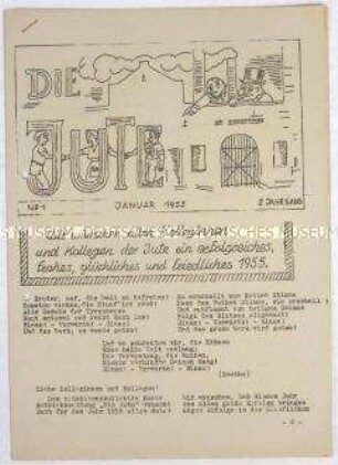 Hektografierte Zeitung der KPD Hamburg-Harburg für die Beschäftigten der Jute-Spinnerei u.a. mit einer Jahresbilanz der Parteiarbeit und zum Parteitag