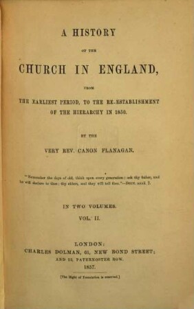 A history of the church in England : from the earliest period, to the re-establishment of the hierarchy in 1850. 2