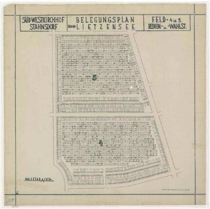 Belegungspläne Lietzensee (Originale) Südwestkirchhof Stahnsdorf - Feld 4,5 Wahl-und Reihenstellen