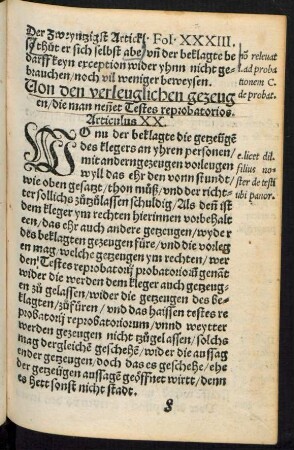 Von den verleuglichen gezeugen/ die man nennet Testes reprobatorios. Articulus. XX.