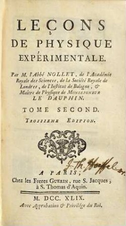 Leçons de physique expérimentale, 2