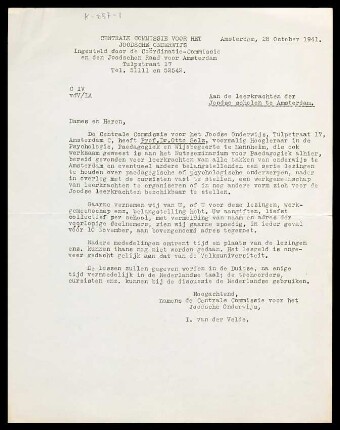 [Rundschreiben von I. van der Velde an Otto Selz und andere vom 28. Oktober 1941]