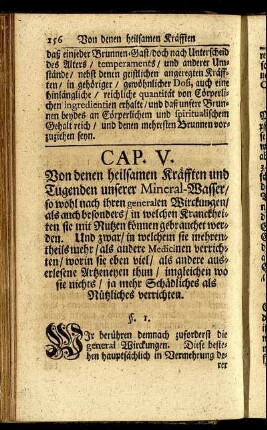 Cap. V. Von denen heilsamen Kräfften und Tugenden unserer Mineral-Wasser ...