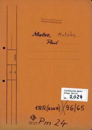 Personenheft Paul Matzke (*23.01.1905), Polizeirat