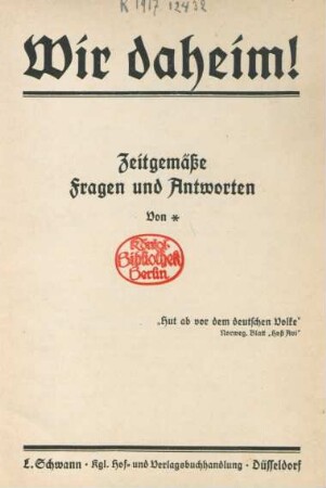 Wir daheim! : zeitgemäße Fragen und Antworten