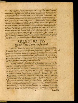 Quaestio IV. Quae sit Venae Cavae constitutio?