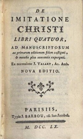 De Imitatione Christi : Libri IV