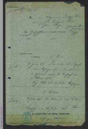 Schreiben des königlichen Amtsgerichts Leipzig an den Vorstand des Allgemeinen Deutschen Frauenvereins, z.H. Helene Lange