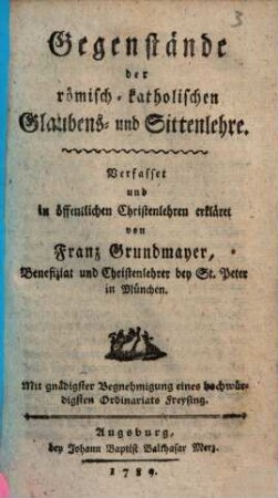Gegenstände der römisch-katholischen Glaubens- und Sittenlehre