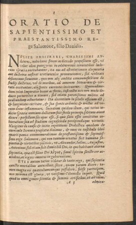 Oratio De Sapientissimo Et Praestantissimo Rege Salomone, filio Davidis.
