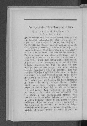 Die Deutsche Demokratische Partei : Der demokratische Gedanke im deutschen Volk