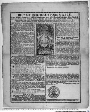 Unter dem Gnadenreichen Schutz Mariae, Einer löblichen Anno 1677. in dem Lobwürdigen unser lieben Frauen Gotteshaus Ober-Aurdorf, des königl. Gränizland und Pflegericht Aurburg, aufgericht, und von dem päpstl. Stuhl ordentlich bestättiget, wie auch einer hochberühmt königl. Archi-Confraternität zu Altenhof in München aggregirten aller lieben christglaubigen armen Seelen Bruderschaft [et]c. hergebrachte Satzungen, und verordnete heilige Gottesdienste, wornach sich die einverleibte Brüder und Schwestern zu richten haben [et]c.
