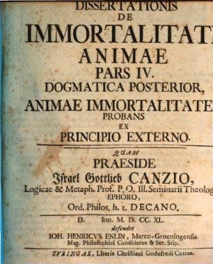 Dissertationis de immortalitate animae, Pars 4. Dogmatica posterior, animae immortalitatem probans ex principio externo