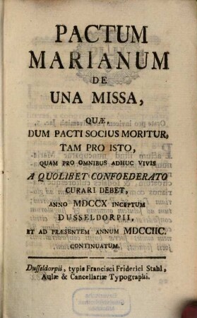 Pactum Marianum de una missa, 1798
