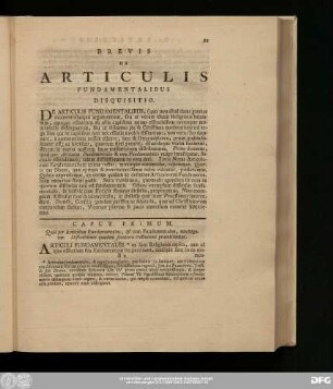 Brevis De Articulis Fundamentalibus Diquisitio.
