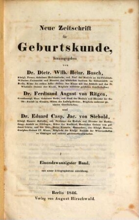 Neue Zeitschrift für Geburtskunde. 21,3, 21,3. 1846