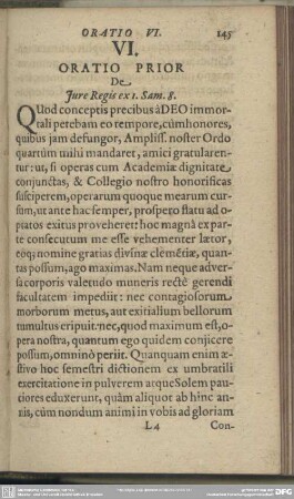 Oratio VI. Oratio Prior De Iure Regis ex 1. Sam. 8