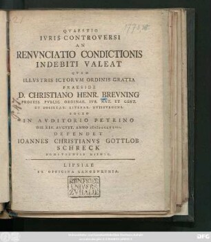 Qvaestio Ivris Controversi An Renvnciatio Condictionis Indebiti Valeat
