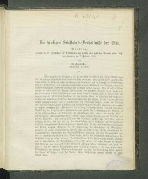 Die heutigen Schiffahrt-Verhältnisse der Elbe.