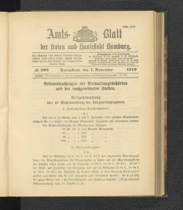 No.266, Sonnabend, den 1. November 1919