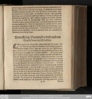 Vom Krieg / Uneinigkeit und andern Unglück unter den Menschen
