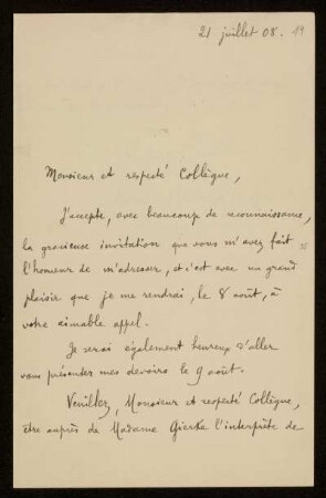 19: Brief von Robert Caillemer an Otto von Gierke, Grenoble, 21.7.1908