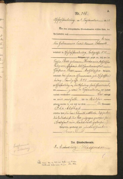 Standesamtsbuch der Stadt Aschaffenburg: Geburten 365/1900 - 184/1901