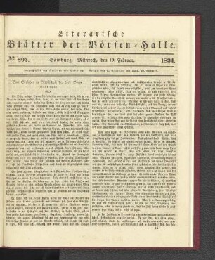 No 895. Hamburg. Mittwoch, den 19. Februar. 1834.: No. 895, Hamburg. Mittwoch, den 19. Februar. 1834.
