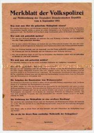 Maueranschlag der Volkspolizei zur Meldeordnung der DDR vom 6. September 1951