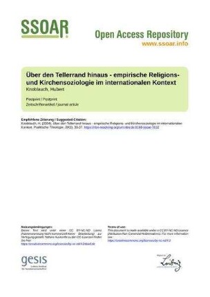 Über den Tellerrand hinaus - empirische Religions- und Kirchensoziologie im internationalen Kontext