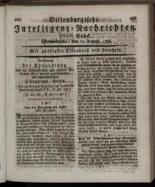 XXXII. Stück. Sonnabends: den 12. August, 1786.