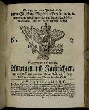 No. 2. Montags, den 12ten Januarii 1761.