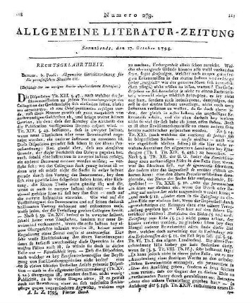 Allgemeine Gerichtsordnung für die preussischen Staaten etc. (Beschluß der im vorigen Stücke abgebrochenen Recension.)