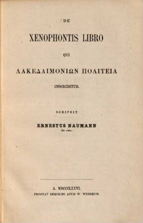 De Xenophontis libro, qui  inscribitur : Scripsit Ernestus Naumann