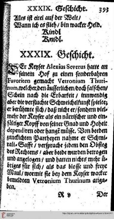 XXXIX. Geschicht