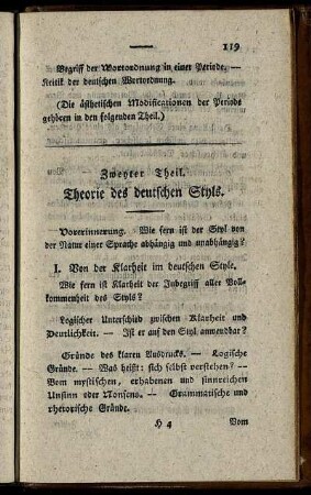 Zweyter Theil. Theorie des deutschen Styls.