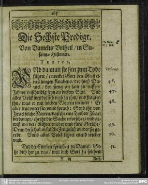 Die Sechste Predigt. Von Danielis Urtheil, in Susannae Historien