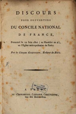 Discours pour l'ouverture du concile national de France