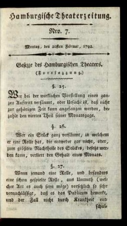 Nro 7. Montag, den 20ten Februar, 1792