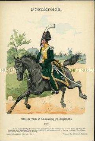 Uniformdarstellung, Offizier des 9. Chevauleger-Regiments, Erstes Kaiserreich Frankreich, 1811.