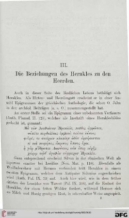 III: Die Beziehungen des Herakles zu den Heerden