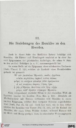 III: Die Beziehungen des Herakles zu den Heerden