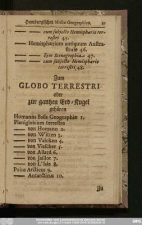 Zum Globo Terrestri oder zur gantzen Erd-Kugel gehören